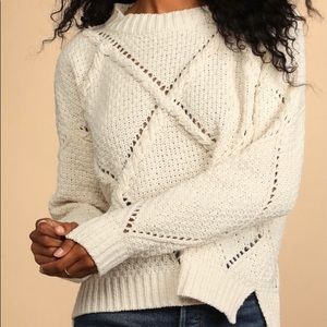 Lulus diamond in the rough ivory knit sweater